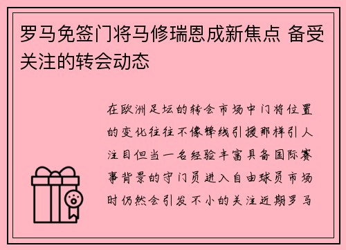 罗马免签门将马修瑞恩成新焦点 备受关注的转会动态 罗马免签门将马修瑞恩成新焦点 备受关注的转会动态